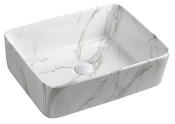 Umywalka nablatowa ceramiczna 48 x 13 x 38 cm biały marmur DALMA MM517 Sapho