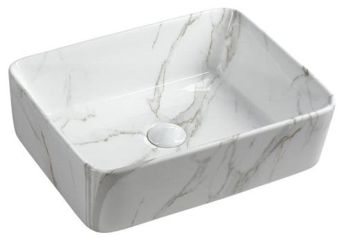Umywalka nablatowa ceramiczna 48 x 13 x 38 cm biały marmur DALMA MM517 Sapho