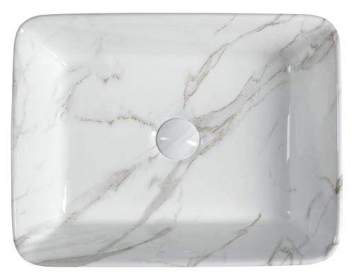 Umywalka nablatowa ceramiczna 48 x 13 x 38 cm biały marmur DALMA MM517 Sapho z góry