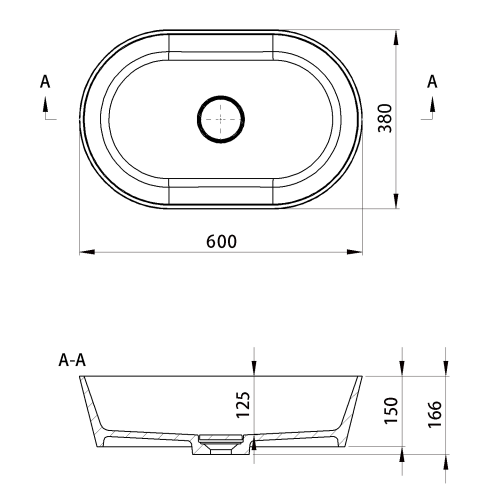 Umywalka kompozytowa nablatowa 60 x 38 cm biały GERANO GN600 Sapho rysunek