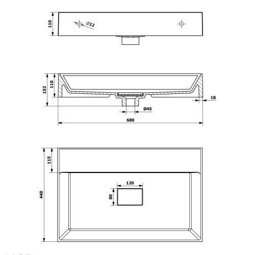 Umywalka kompozytowa nablatowa 68 x 44 cm biały GODIVA GU068-0 Sapho rysunek