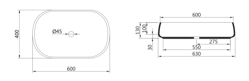 Umywalka ceramiczna nablatowa 60 x 13 x 40 cm biały JUMPER WH070 Sapho rysunek