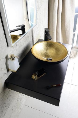 Umywalka nablatowa szklana 40 x 14 cm złoto czarny MURANO BLACK-GOLD AL5318-77 Sapho aranżacja