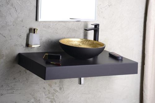Umywalka nablatowa szklana 40 x 14 cm złoto czarny MURANO BLACK-GOLD AL5318-77 Sapho z przodu