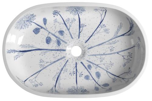 Umywalka ceramiczna nablatowa 60 x 13,5 x 40 cm biały z niebieskim wzorem PRIORI PI029 Sapho z góry