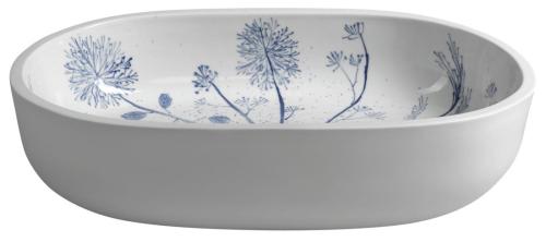 Umywalka ceramiczna nablatowa 60 x 13,5 x 40 cm biały z niebieskim wzorem PRIORI PI029 Sapho bok