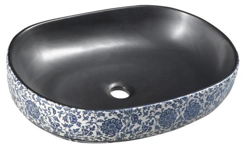 Umywalka ceramiczna nablatowa 60 x 13,5 x 40 cm czarny z niebieskim wzorem PRIORI PI026 Sapho