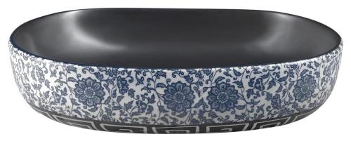 Umywalka ceramiczna nablatowa 60 x 13,5 x 40 cm czarny z niebieskim wzorem PRIORI PI026 Sapho bok