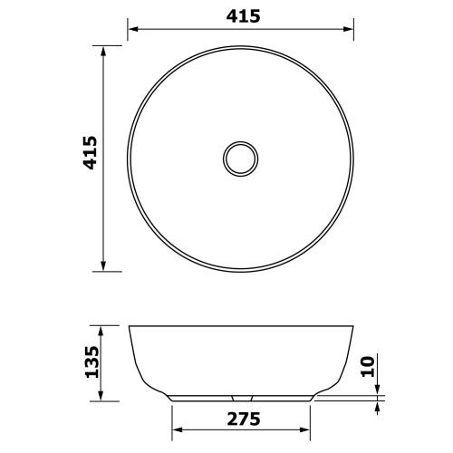 Umywalka ceramiczna nablatowa 41,5 x 13,5 cm  brązowy PRIORI PI032 Sapho rysunek