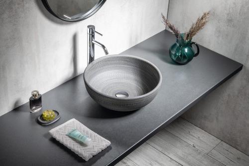 Umywalka ceramiczna nablatowa 41 x 15 cm szary ze wzorem PRIORI PI024 Sapho wizualizacja