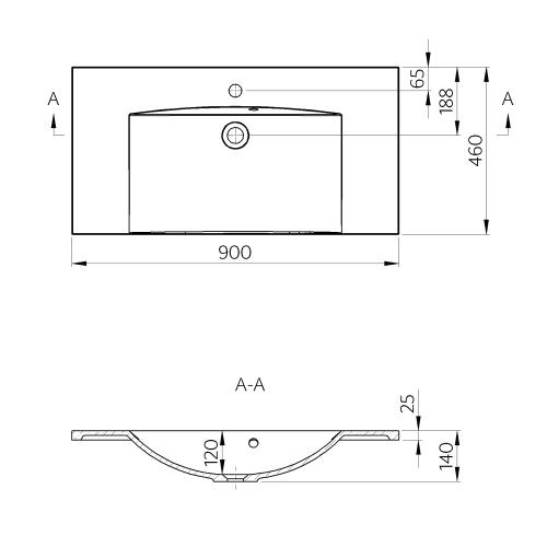 Umywalka kompozytowa meblowa 90 x 46 cm biały MARIA MA090 Sapho rysunek