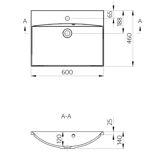 Umywalka kompozytowa meblowa 60 x 46 cm biały MARIA MA060 Sapho rysunek