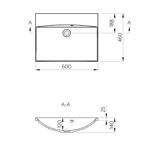 Umywalka kompozytowa meblowa 60 x 46 cm biały bez otworu MARIA MA060-0 Sapho rysunek