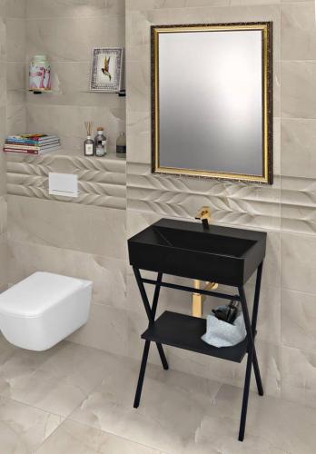 Umywalka ceramiczna nablatowa 60 x 42 cm czarny mat SISTEMA U 10SF50060-2N ISVEA aranżacja
