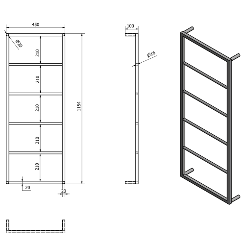 Wieszak drabinka na ręczniki 45 x 115 x 10 cm czarny mat SKA SKA501 Sapho rysunek