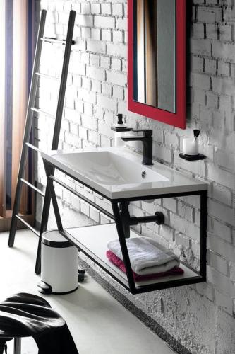 Konsola pod umywalkę z półką 75 x 40 x 46 cm czarny mat SKA SKA102 Sapho aranżacja