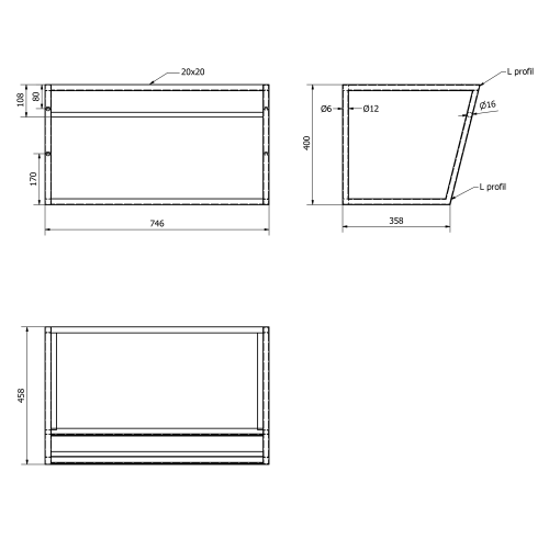 Konsola pod umywalkę z półką 75 x 40 x 46 cm czarny mat SKA SKA102 Sapho rysunek