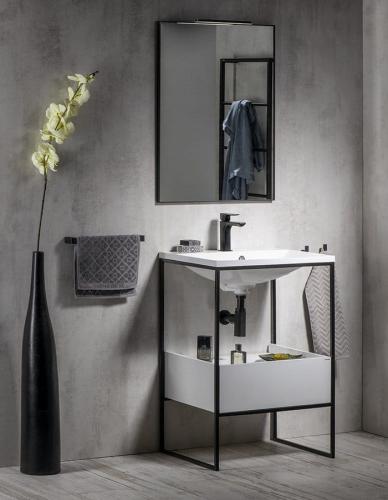 Konsola pod umywalkę z szufladą 60 x 85 x 46 cm czarny mat /biały połysk SKA SKA601 Sapho wizualizacja