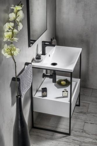 Konsola pod umywalkę z szufladą 60 x 85 x 46 cm czarny mat /biały połysk SKA SKA601 Sapho aranżacja