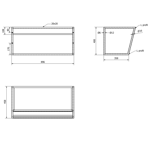 Konsola pod umywalkę z półką 90 x 40 x 46 cm biały mat SKA SKA113 Sapho rysunek