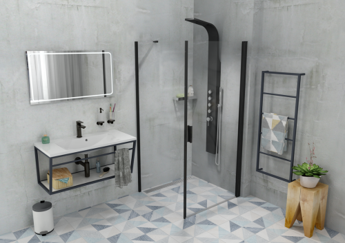 Konsola pod umywalkę z półką 90 x 40 x 46 cm czarny mat SKA SKA103 Sapho aranżacja