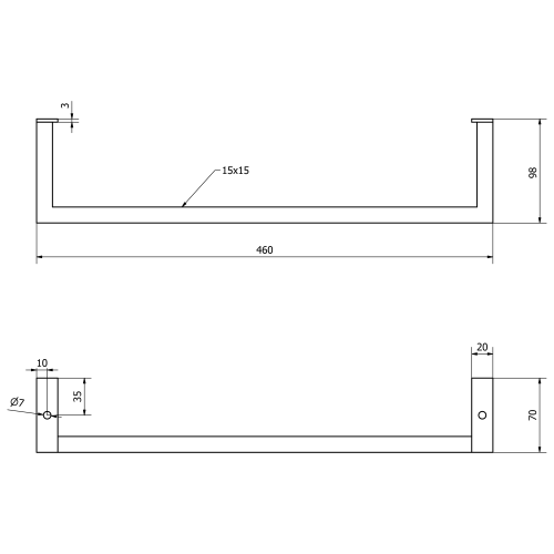 Reling do umywalki 46 x 9,8 cm czarny mat HANG HG460 Sapho rysunek