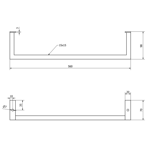Reling do umywalki 56 x 9,8 cm czarny mat HANG HG560 Sapho rysunek
