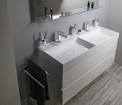 Umywalka kompozytowa podwójna 119 x 44 cm biały GODIVA GU119 Sapho aranżacja