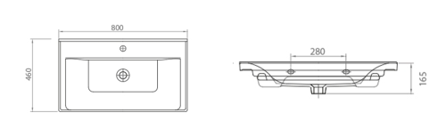 Umywalka ceramiczna meblowa 80 x 16,5 x 46 cm biały SAVA 80 2080 Aqualine rysunek