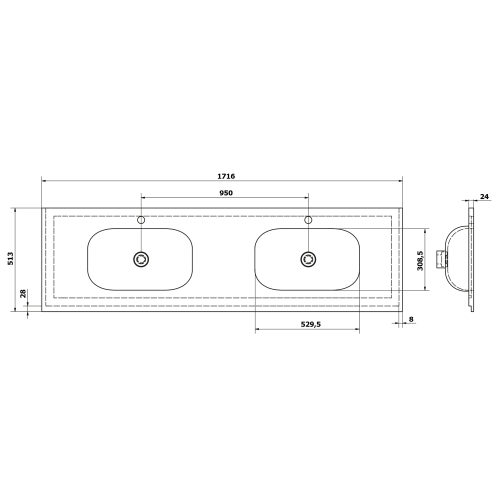 Umywalka meblowa podwójna 171,6 x 51,3 cm biały TREOS TS172-0101 Sapho rysunek