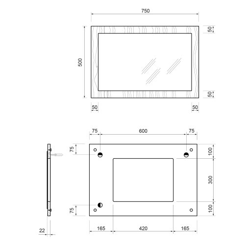 Lustro 75 x 50 x 2,8 cm dąb Collingwood TREOS TS750-1919 Sapho rysunek