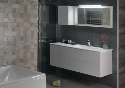 Szafka górna wisząca 35 x 50 x 22 cm dąb Polar lewa/prawa TREOS TS040-1010 Sapho wizualizacja