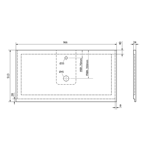 Blat marmur techniczny 96.6 x 51,3 cm biały mat TREOS TX097-0101 Sapho rysunek