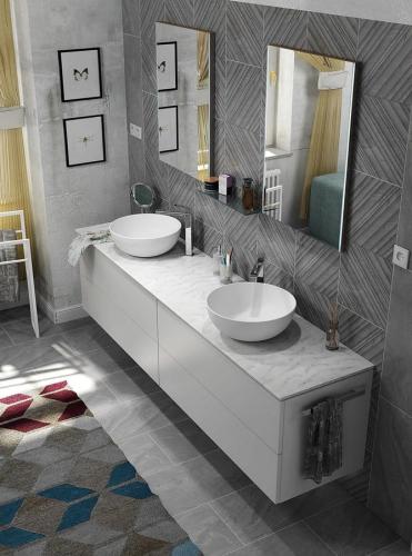 Blat marmur techniczny 146,6 x 51,3 cm biały mat TREOS TX147-0101 Sapho wizualizacja