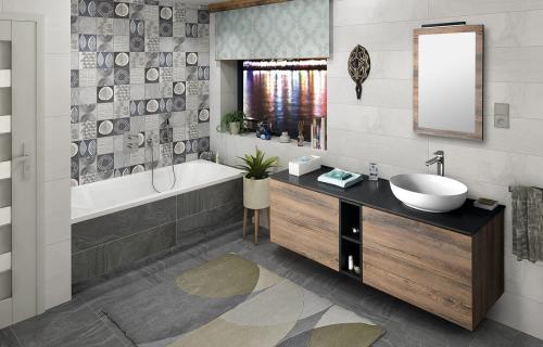 Szafka umywalkowa 75 x 53 x 50,5 cm czarny mat z wycięciem na syfon TREOS TS070-3535 Sapho wizualizacja