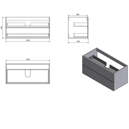 Szafka umywalkowa 110 x 53 x 50,5 cm dąb Polar z wycięciem na syfon TREOS TS110-1010 Sapho rysunek