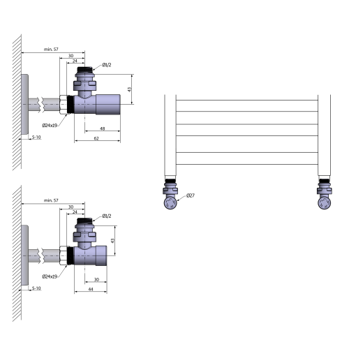 Zestaw przyłączeniowy chrom COMPACT CP5015S Sapho rysunek