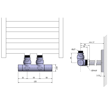 Zestaw przyłączeniowy zespolony rozstaw 50 mm czarny mat prawy TWIN CP4101BS Sapho  rysunek