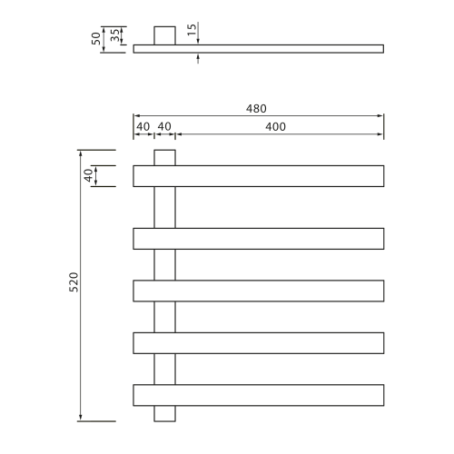 Łazienkowa suszarka elektryczna 480 x 520 x 50 mm czarny mat 85 W ELCOR EB530 Sapho rysunek