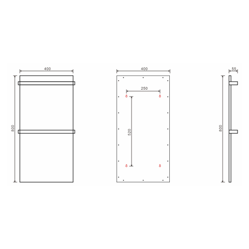 Łazienkowa suszarka elektryczna 400 x 800 mm antracyt 120 W ELIMIS EB430 Sapho rysunek