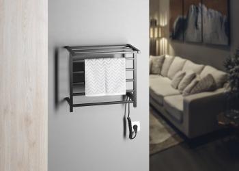 Łazienkowa suszarka elektryczna 500 x 470 mm czarny mat 60 W ELZOR EB510 Sapho wizualizacja