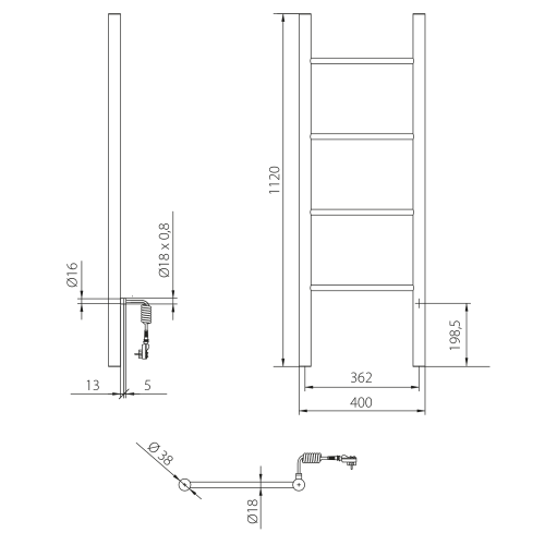 Łazienkowa suszarka elektryczna 400 x 1120 mm czarny mat 87 W KARBO KB904 Sapho rysunek
