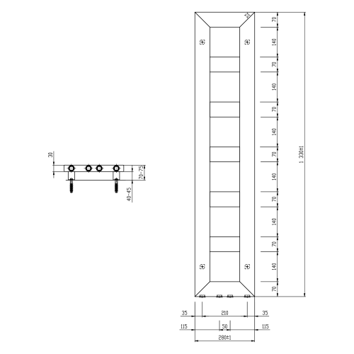 Grzejnik łazienkowy 280 x 1330 mm biały mat 353 W BLOCK IR183 Sapho rysunek