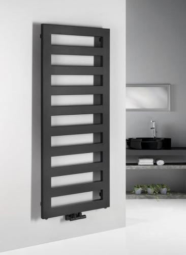 Grzejnik łazienkowy 500 x 1465 mm czarny mat 644 W BLOCK IR185 Sapho wizualizacja
