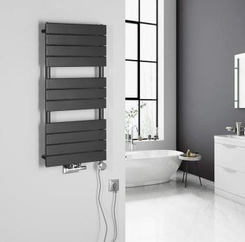 Grzejnik łazienkowy 450 x 934 mm antracyt 425 W BONDI DC405T Aqualine na scianie