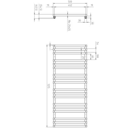 Grzejnik łazienkowy 500 x 1215 mm czarny mat 495 W FANTINA IR511 Sapho rysunek