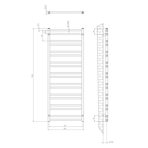 Grzejnik łazienkowy 550 x 1430 mm chrom 476 W METRO DOS IR430R Sapho rysunek