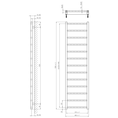 Grzejnik łazienkowy 400 x 1500 mm chrom 323 W METRO LIGHT IR447R Sapho rysunek