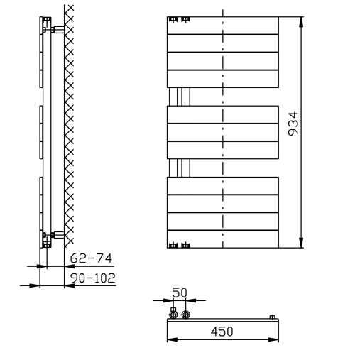Grzejnik łazienkowy 450 x 934 mm antracyt 381 W MILI DC605T Aqualine rysunek