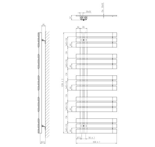 Grzejnik łazienkowy 600 x 1500 mm biały 561 W SILVANA IR161 Sapho rysunek